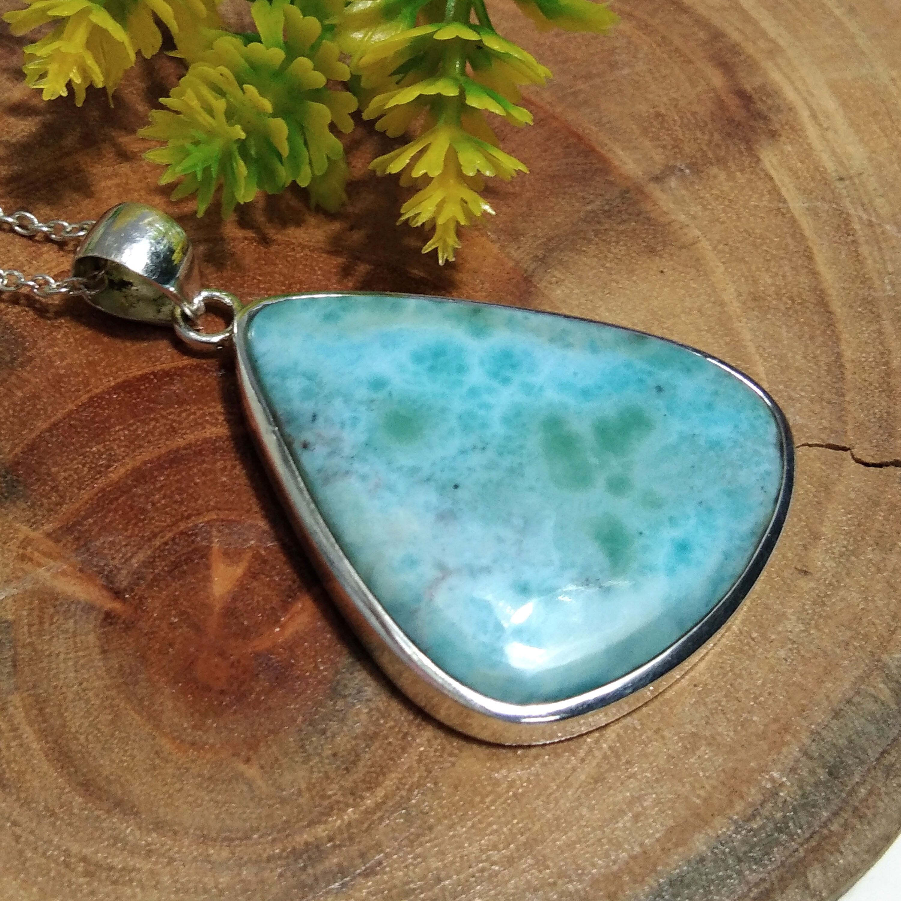 Natural Larimar Gemstone Chain Pendant Necklace, 925 Starling Silver Pendant, Handmade Jewelry Wonderful Larimar Stone Size 37x32 mm Pendant